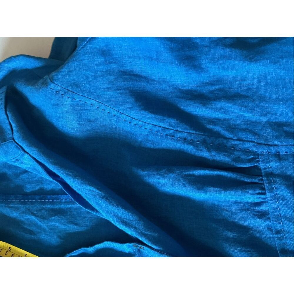 Jones New York 100% Linen Royal Blue Button Up Top Sz 12 Embroidered Detail - Picture 7 of 7